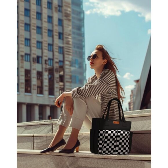 Women's Black 1 Tote Bags Large Utility Bags with Pockets Zip for Teacher Work - Picture 2 of 6